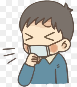手绘卡通小男孩咳嗽免抠