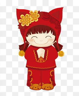卡通微笑女孩拜年免抠图