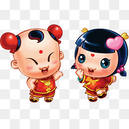 卡通手绘金童玉女