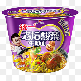 紫色桶装统一老坛酸菜牛肉面