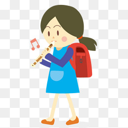 吹笛子的卡通女孩