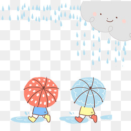 可爱卡通插图下雨天走在路上的孩子