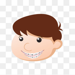 卡通带牙套的男孩微笑头像插画免抠