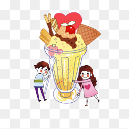 卡通情侣冰淇淋免抠图