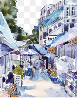 车水马龙繁华街道铅笔画