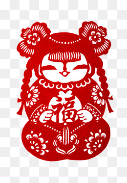 红色喜庆娃娃剪纸