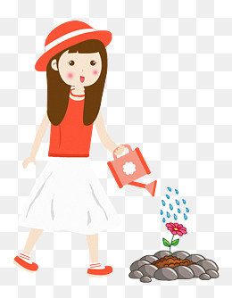 卡通手绘可爱漂亮的小女孩浇花