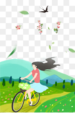 卡通创意春游踏青女孩插画