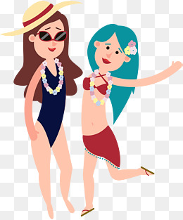 手绘卡通沙滩比基尼美女