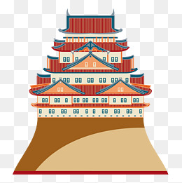 手绘日本宫殿建筑旅游景点矢量