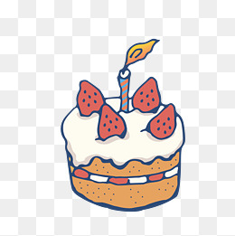 手绘草莓生日蛋糕免抠素材
