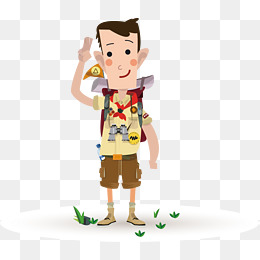 卡通人物爬山元素