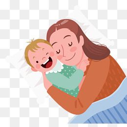 母亲节可爱亲子插画妈妈抱着孩子睡觉插图
