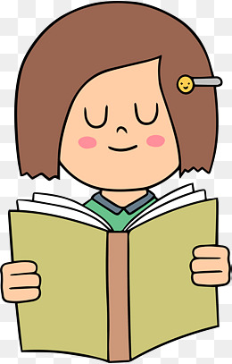 小女孩在树下看书卡通手绘