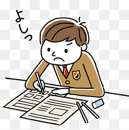 男学生认真做作业插画