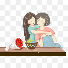 手绘人物插图母亲节妈妈与女孩温