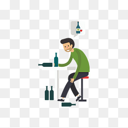 卡通版喝酒买醉的男人