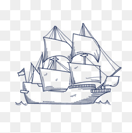 扬帆远航的船素描画