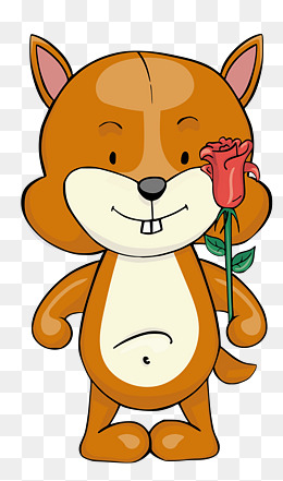 拿着玫瑰花的松鼠卡通图