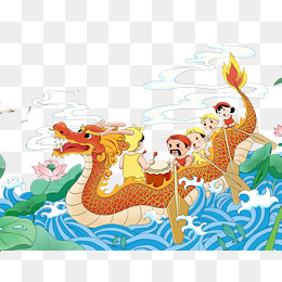 手绘端午节传统习俗插画赛龙舟插图