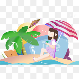 小清新绿色卡通夏天小女孩
