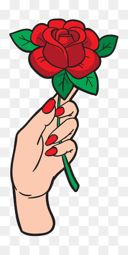 手拿一支玫瑰花手绘图