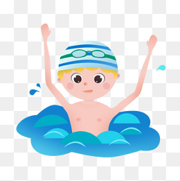 卡通手绘夏日游泳男孩