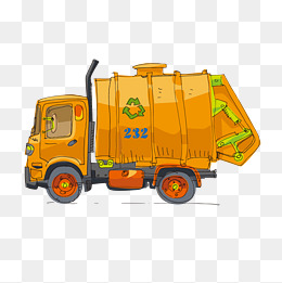 手绘橙色的垃圾车设计