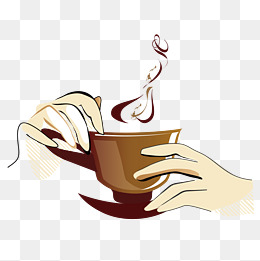 手绘手拿褐色咖啡杯