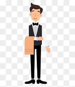 手绘卡通职业人物男传菜生服务员