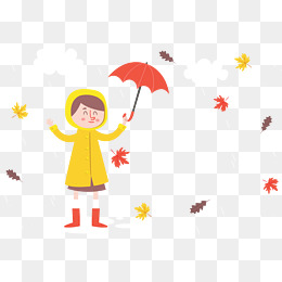 秋天下雨打伞女孩