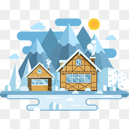 手绘冬天雪景风景插画