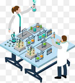 手绘卡通化学实验室科研人员做实验