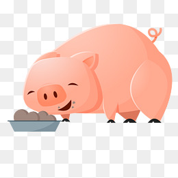 粉色卡通吃食的小猪
