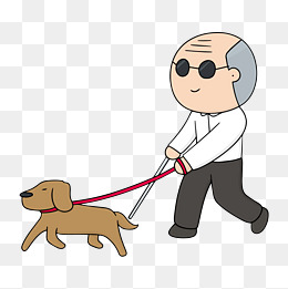 牵着导盲犬的盲人