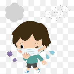 可爱戴口罩男孩矢量手绘