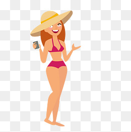 海边比基尼美女夸张人物插画