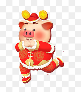 带着帽子的新年福猪卡通免抠图素材图片免费下载_高清