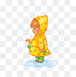 穿雨衣拿着雨伞的女孩插画png