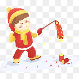 手绘新年放鞭炮人物素材