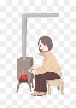 卡通冬季取暖炉子烤火女孩