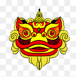 手绘新年舞狮狮子头素材