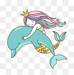 一条手抱海豚的美人鱼