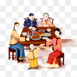 手绘中国风古代吃团圆饭