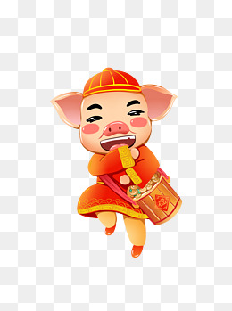 2019春节猪年聚宝盆生肖猪可爱猪喜庆商用原创手绘插画ip形象元素