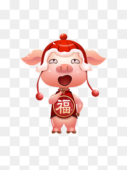 2019猪年新年手绘3d风卡通祝福猪