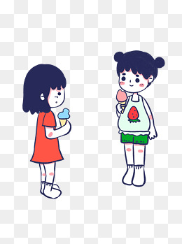 吃雪糕的姐妹俩漫画人物设计