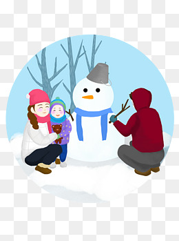 商用手绘冬季游戏一家人宝宝冬天堆雪人