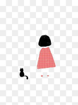 可爱小女孩和她的小猫背影设计