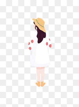 卡通小清新带太阳帽的女孩背影设计可商用元素
